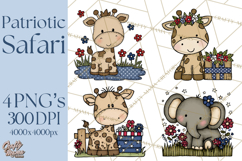 Patriotic Safari Animals Clipart, Whimsical Red White Blue Product Image 1