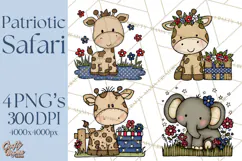 Patriotic Safari Animals Clipart, Whimsical Red White Blue Product Image 1