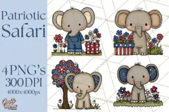 Patriotic Safari Animals Clipart, Whimsical Red White Blue Product Image 1