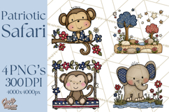 Patriotic Safari Animals Clipart, Whimsical Red White Blue Product Image 1