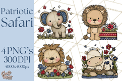 Patriotic Safari Animals Clipart, Whimsical Red White Blue Product Image 1