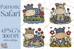 Patriotic Safari Animals Clipart, Whimsical Red White Blue Product Image 1
