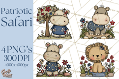 Patriotic Safari Animals Clipart, Whimsical Red White Blue Product Image 1