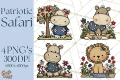 Patriotic Safari Animals Clipart, Whimsical Red White Blue Product Image 1