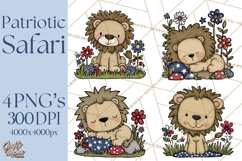 Patriotic Safari Animals Clipart, Whimsical Red White Blue Product Image 1