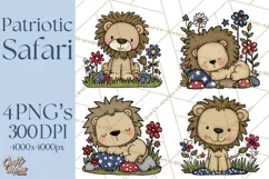 Patriotic Safari Animals Clipart, Whimsical Red White Blue Product Image 1