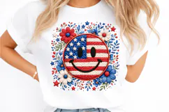 Patriotic Smiley Face USA Flag Floral Design PNG Product Image 2