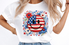 Patriotic Smiley Face USA Flag Floral Design PNG Product Image 3