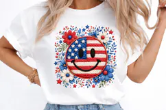 Patriotic Smiley Face USA Flag Floral Design PNG Product Image 3