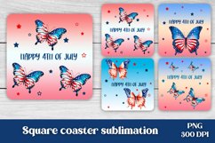 Patriotic square coaster sublimation design, patriotic butterfly sublimation design, 4th of july square coaster bundle, 4th of july sublimation.
