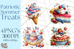Patriotic Summer Treats Clipart, Red White Blue Whimsical Product Image 1