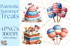 Patriotic Summer Treats Clipart, Red White Blue Whimsical Product Image 1