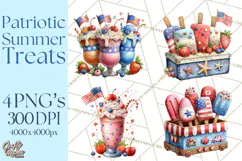 Patriotic Summer Treats Clipart, Red White Blue Whimsical Product Image 1