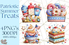 Patriotic Summer Treats Clipart, Red White Blue Whimsical Product Image 1