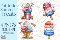 Patriotic Summer Treats Clipart, Red White Blue Whimsical Product Image 1