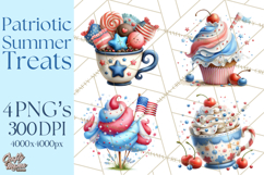 Patriotic Summer Treats Clipart, Red White Blue Whimsical Product Image 1
