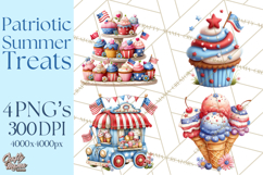 Patriotic Summer Treats Clipart, Red White Blue Whimsical Product Image 1