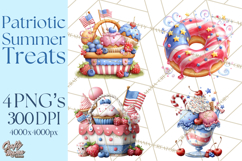 Patriotic Summer Treats Clipart, Red White Blue Whimsical Product Image 1