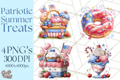 Patriotic Summer Treats Clipart, Red White Blue Whimsical Product Image 1