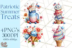 Patriotic Summer Treats Clipart, Red White Blue Whimsical Product Image 1