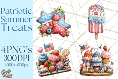 Patriotic Summer Treats Clipart, Red White Blue Whimsical Product Image 1