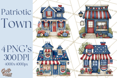 Patriotic Town Clipart, 4th of July Houses and Shops Png Product Image 1