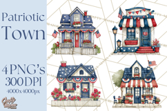 Patriotic Town Clipart, 4th of July Houses and Shops Png Product Image 1
