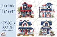 Patriotic Town Clipart, 4th of July Houses and Shops Png Product Image 1