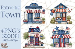Patriotic Town Clipart, 4th of July Houses and Shops Png Product Image 1