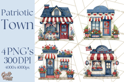 Patriotic Town Clipart, 4th of July Houses and Shops Png Product Image 1