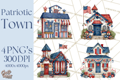 Patriotic Town Clipart, 4th of July Houses and Shops Png Product Image 1