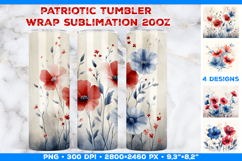 Boho Patriotic Floral Tumbler Wrap Sublimation Design Product Image 1