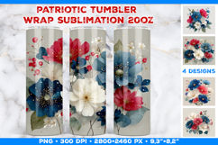 Boho Patriotic Floral Tumbler Wrap Sublimation Design Product Image 1