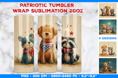 Cute Patriotic Animals Tumbler Wrap Sublimation Design Product Image 1