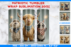 Cute Patriotic Animals Tumbler Wrap Sublimation Design Product Image 1