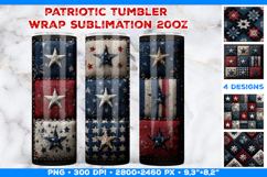 Vintage Patriotic Patchwork Tumbler Wrap Sublimation Design Product Image 1