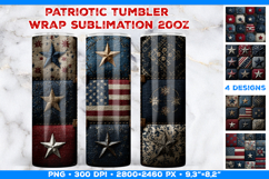 Vintage Patriotic Patchwork Tumbler Wrap Sublimation Design Product Image 1
