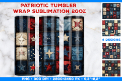 Vintage Patriotic Patchwork Tumbler Wrap Sublimation Design Product Image 1