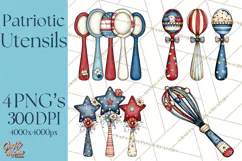 Patriotic Baking Tools Clipart PNG, 4th of July Kitchen Product Image 1