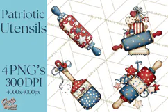 Patriotic Baking Tools Clipart PNG, 4th of July Kitchen Product Image 1