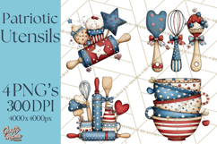 Patriotic Baking Tools Clipart PNG, 4th of July Kitchen Product Image 1