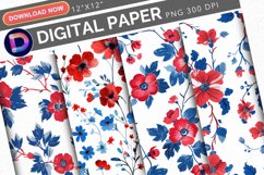Patriotic Vintage Flowers Digital Paper Product Image 1