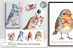 Patriotic Watercolor Birds Digital Paper Product Image 1
