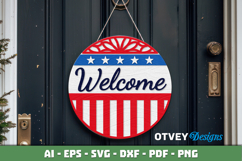Patriotic Welcome Sign, Round Door Hanger Product Image 1