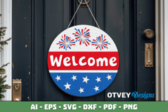 Patriotic Welcome Sign, Round Door Hanger Product Image 3