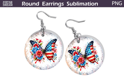 Memorial Butterfly Round Earrings | Patriotic Floral Earring Product Image 1