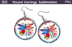 4th Of July Dragonfly Round Earrings | Patriotic Dragonfly Product Image 1