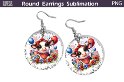 4th Of July Cow Round Earrings | Patriotic Cow Earrings Product Image 1