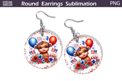 4th Of July Highland Cow Round Earrings | Patriotic Cow Product Image 1