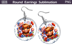 4th Of July Highland Cow Round Earrings | Patriotic Cow Product Image 1